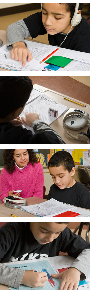 The Encore reading fluency intervention develops reading proficiency using nonfiction reading passages and audio CDs