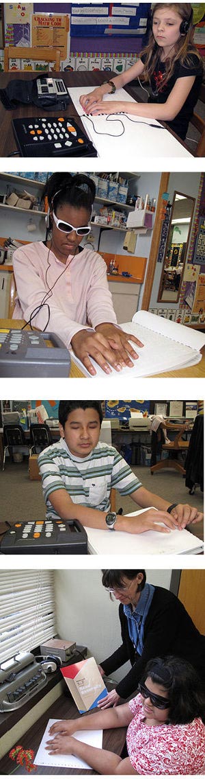 Students read Braille materials to learn to read Braille text fluently