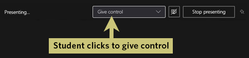 Student gives control in Microsoft Teams