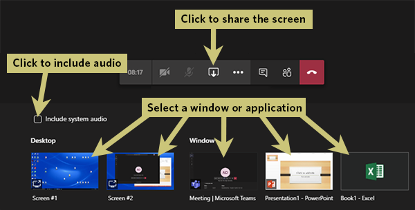 Sharing a screen in Microsoft Teams