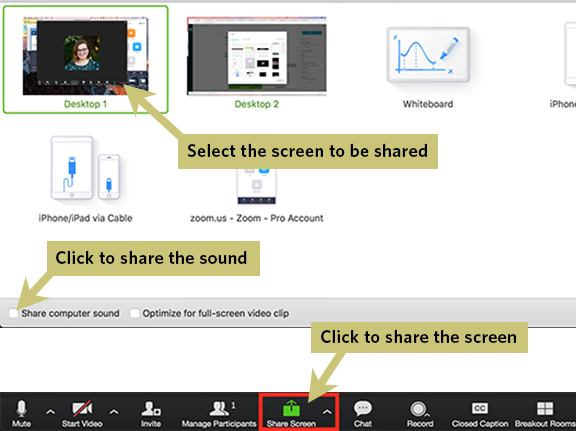 Sharing a screen in Zoom